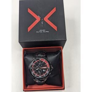 KONXIDO Mens Red and Black‎ Leather Band Analog Quartz Watch KX63015